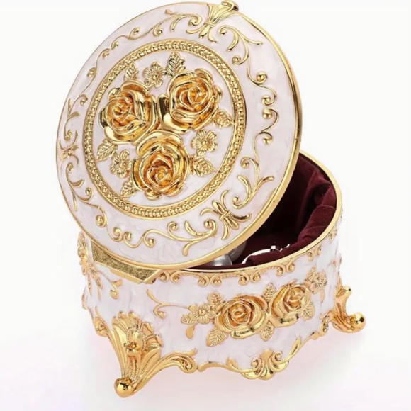 Other - Decorative Round Jewelry Box - Vintage Style with Leather Lining - New W/Tags